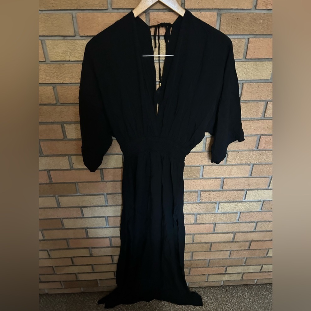NWT L*Space Sungazer Dress Black Beach Cover Up Deep V Neck Size Small - Picture 4 of 7
